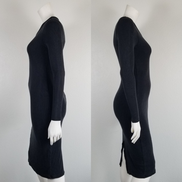 Marine Layer Lexi Black Rib Knit Bodycon Midi Minimalist Slimming Dress Size XS - Picture 2 of 12